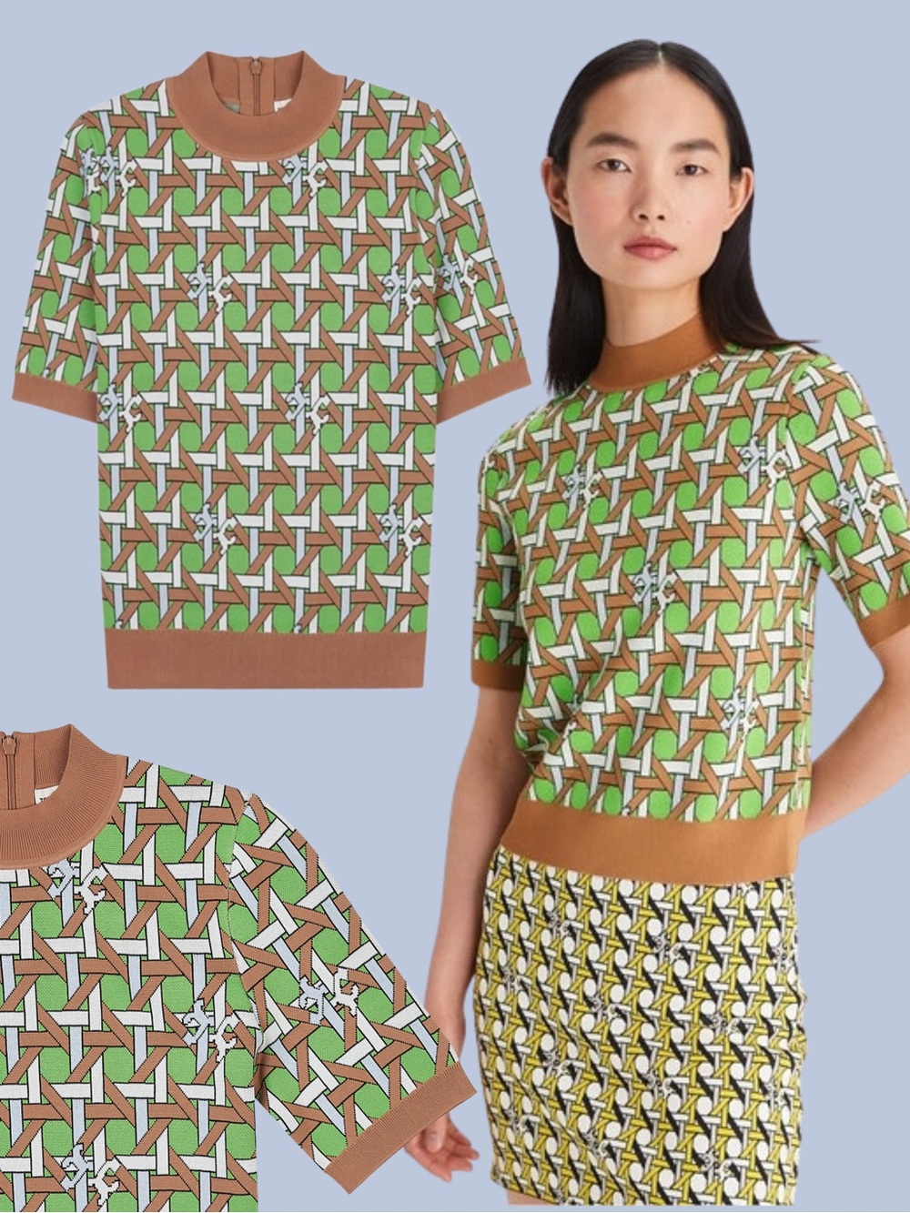 Tory Burch Basketweave Mock-Neck Short Sleeve Sweater - Like New! Size S